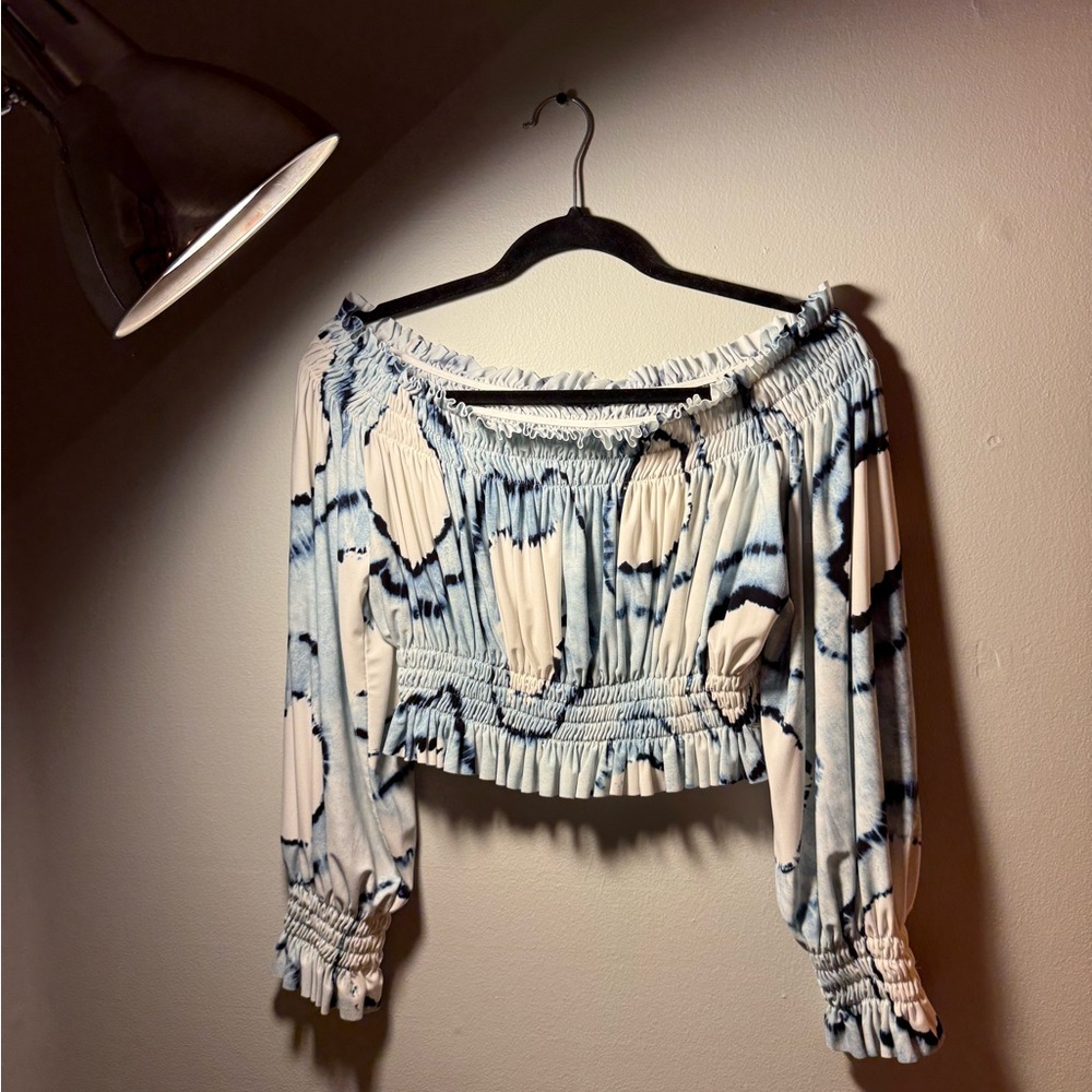 Norma Kamali Tie-Dye Blue and White Blouse